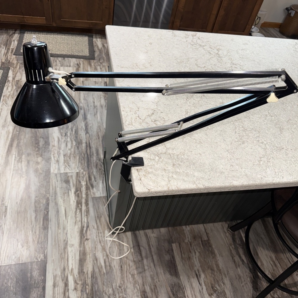 Vintage Black Articulating Swing Arm Drafting Desk Table Mount Lamp Light Works